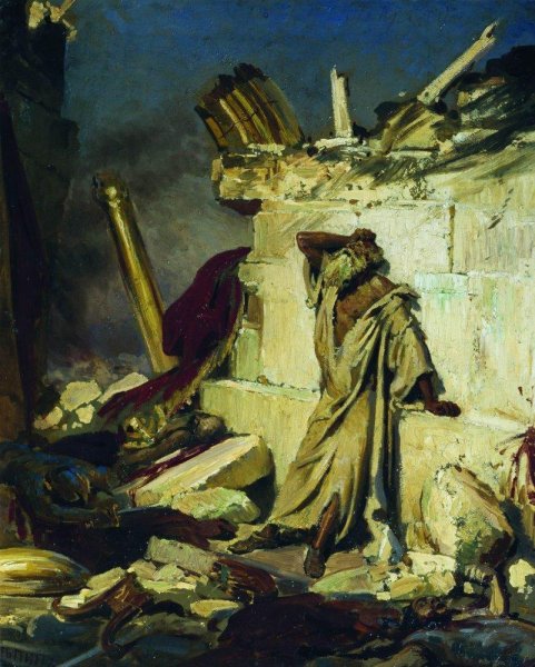 Cry of prophet Jeremiah on the Ruins of Jerusalem (on a Bible subject)