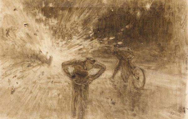 Monochrome Sketch Of The Terrorist Attack In 1916 On King Albert I Of Belgium