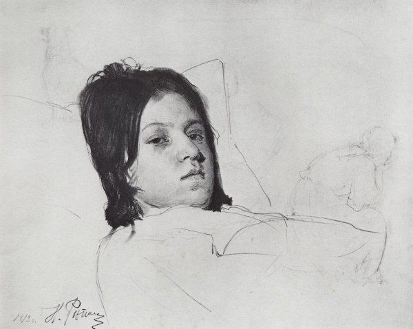 Woman's Head (V.A. Repina lying in bed)