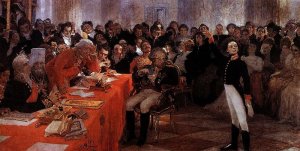 A. Pushkin on the act in the Lyceum on Jan. 8, 1815 reads his poem memories in Tsarskoe Selo